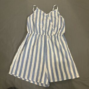 Blue and White Striped Kids Romper